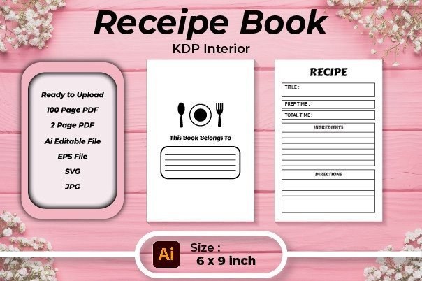 Blank Recipe Book 100 Pages KDP Interior Graphic by Effectmaster
