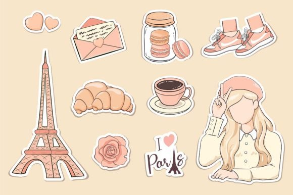 Paris Girl Aesthetic Stickers Graphic by ndutfrea · Creative Fabrica