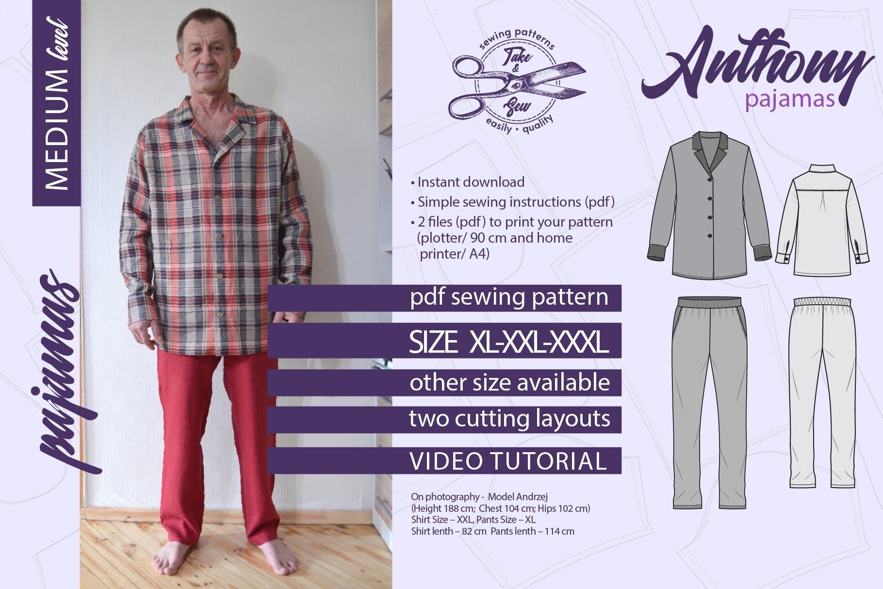 Pajamas Pattern Anthony PDF XL - XXXL Graphic by TakeAndSew · Creative ...