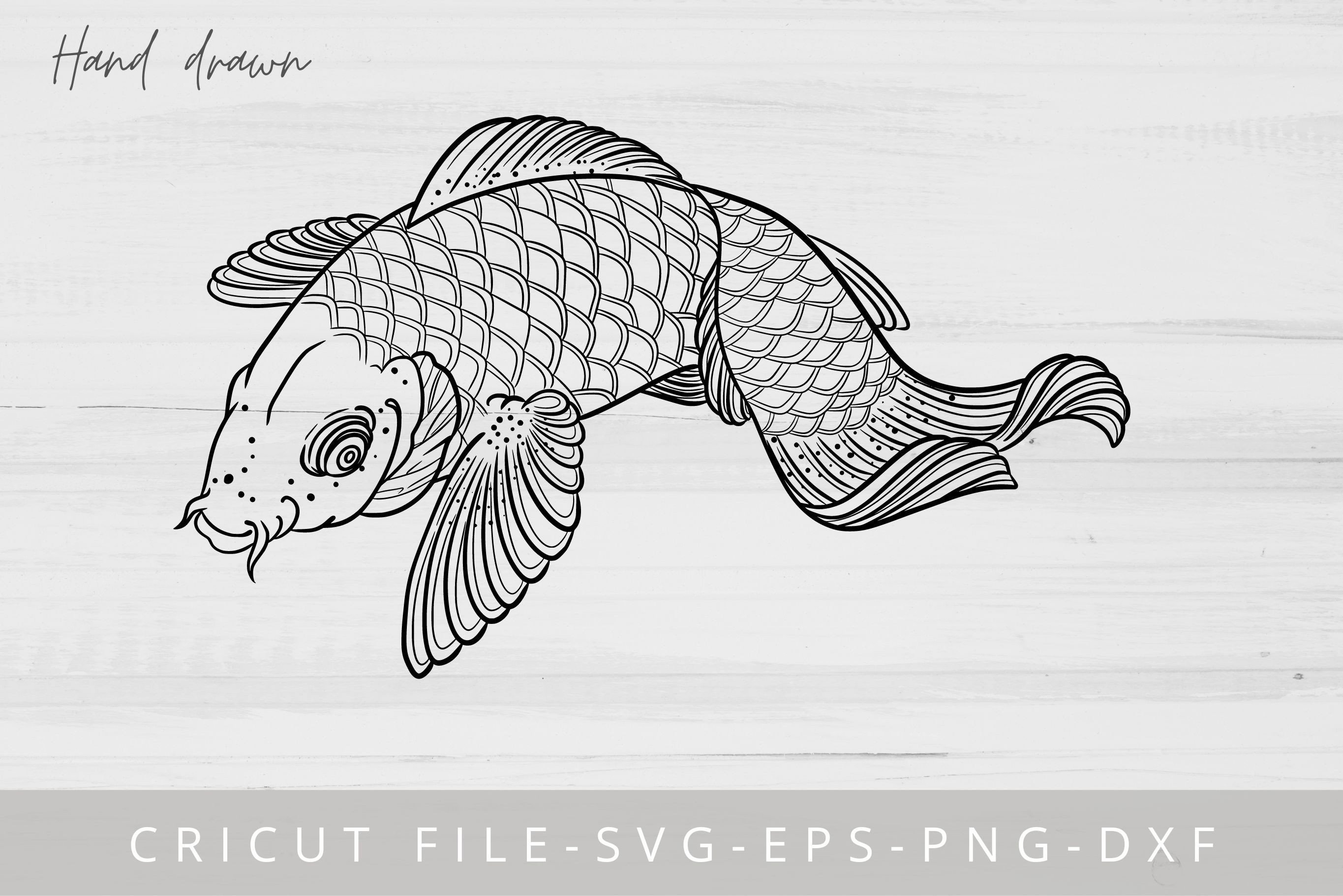 Koi Fish Line Art SVG, Japanese Koi Fish Graphic by Cnxsvg