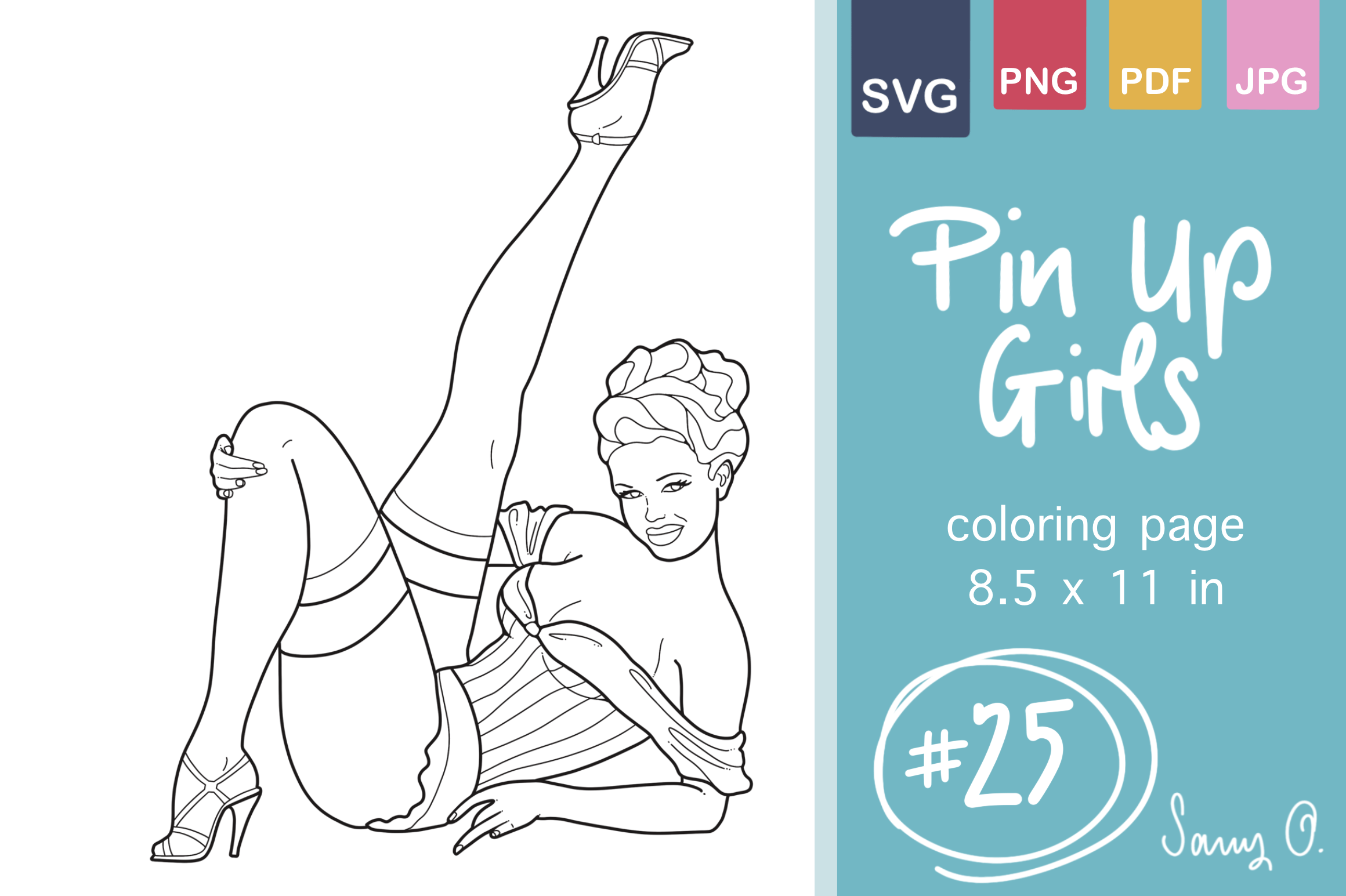 Vintage Pin Up Girls Coloring Clip Art Graphic By Sany O · Creative Fabrica