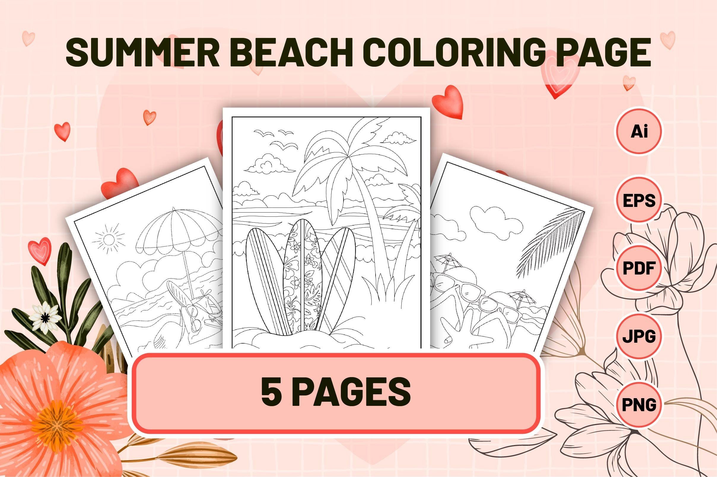 Summer Beach Coloring Pages for Kids Graphic by Tamanna · Creative Fabrica