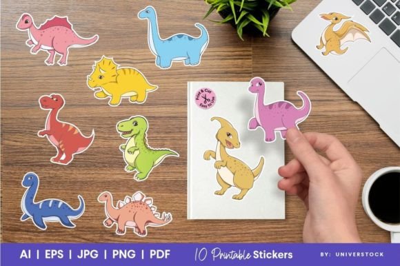 Funny Dino Printable Stickers. Graphic by NadineStore · Creative Fabrica