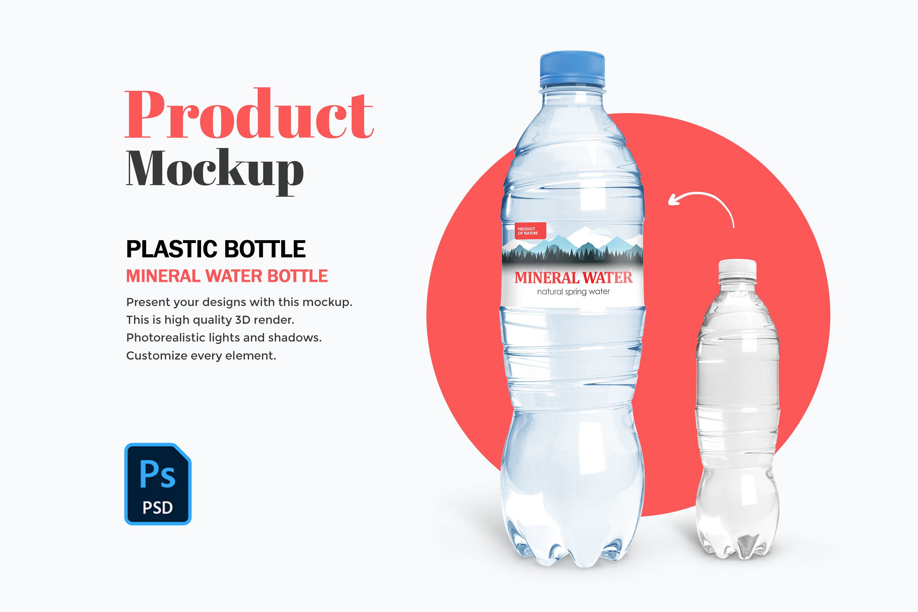 Glass bottle with mineral water mockup - Smarty Mockups