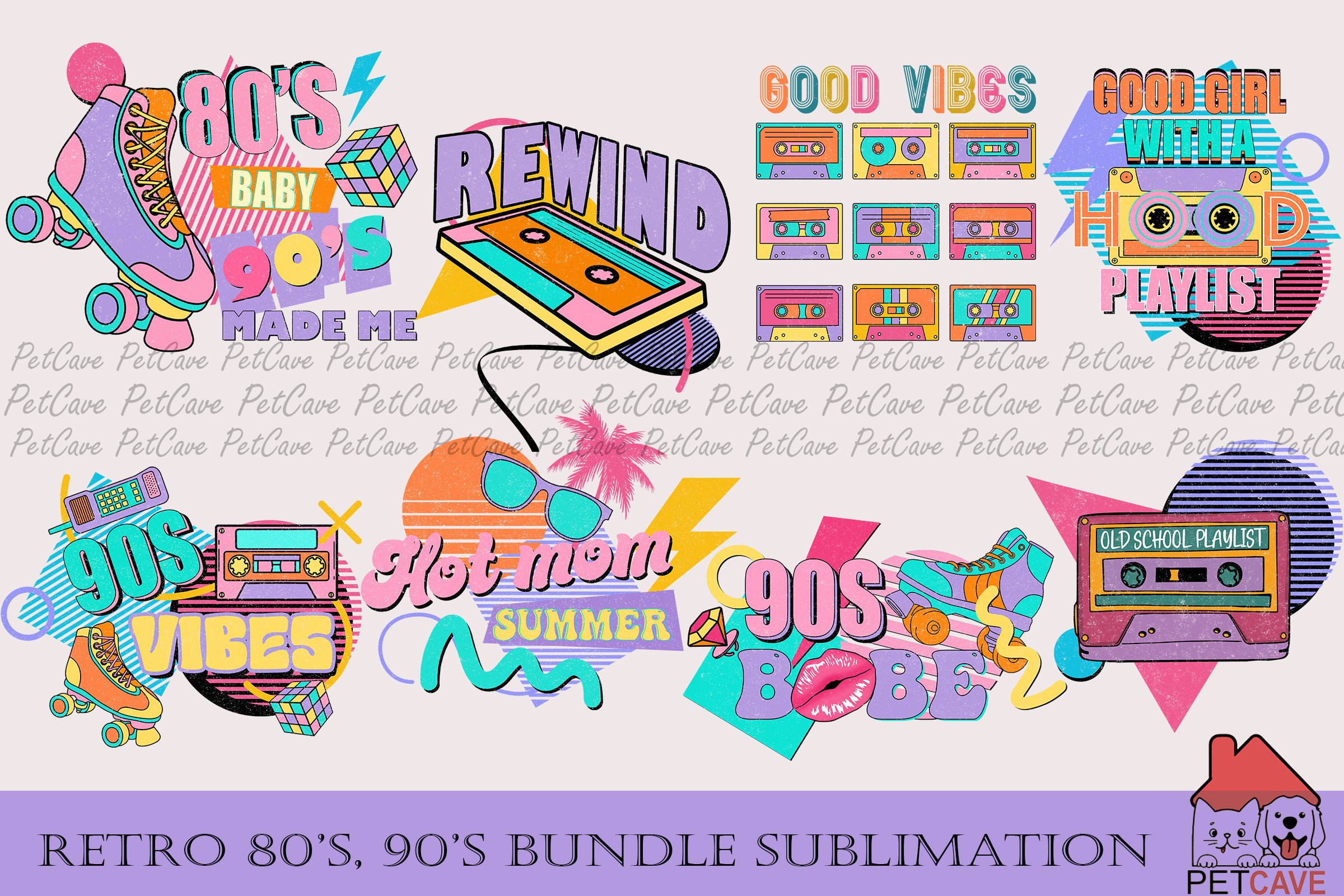Retro 80's 90's Bundle Sublimation Graphic by Pet Cave · Creative Fabrica