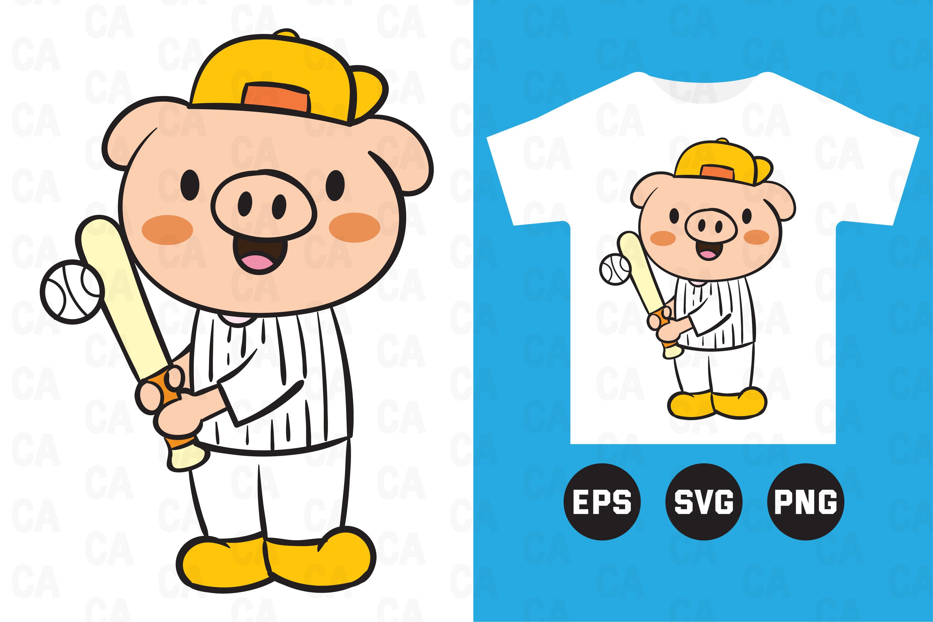 Pig Baseball Player Cartoon Kids T Shirt Graphic by Charen_art · Creative  Fabrica