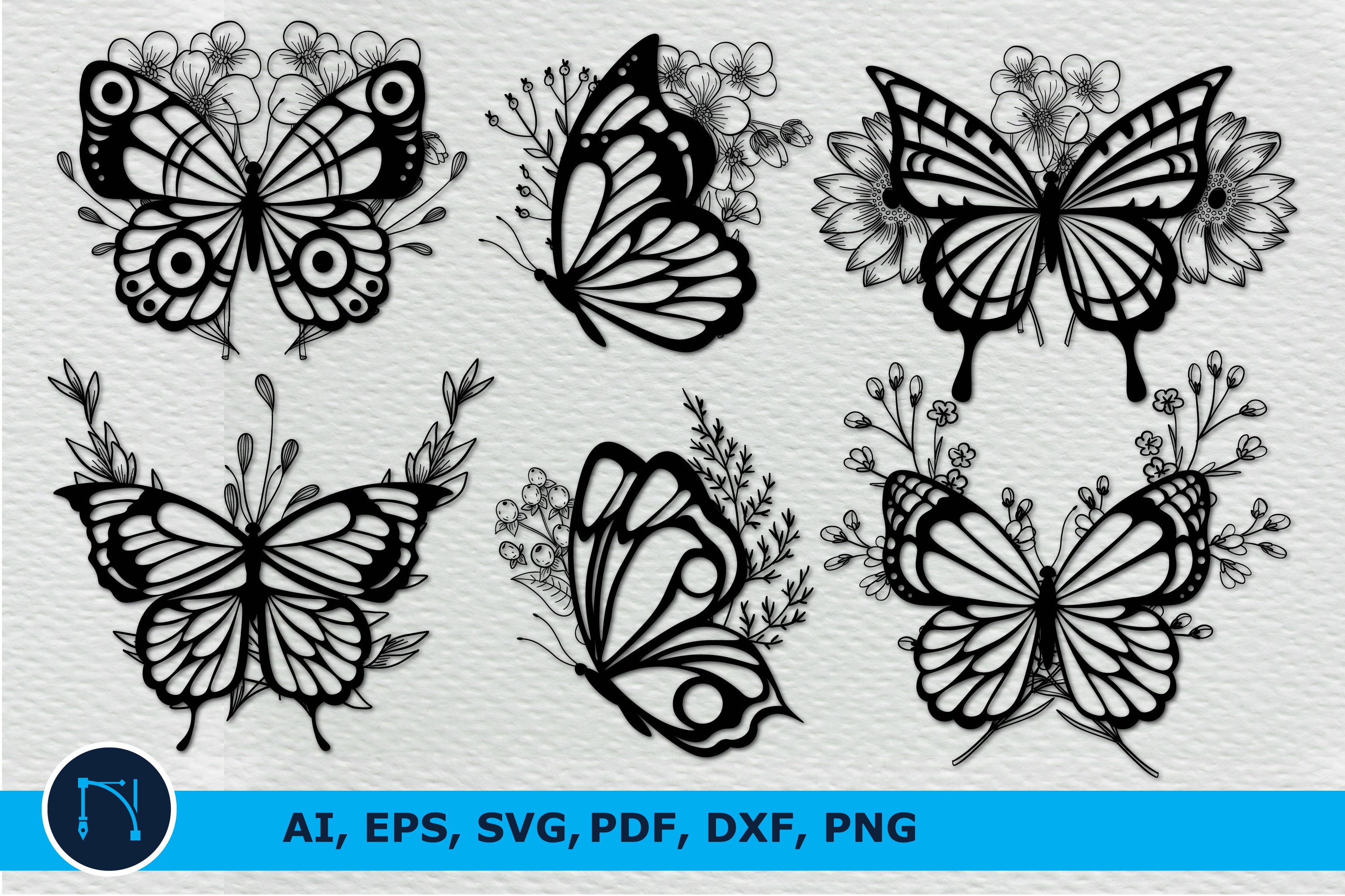 Laser Cut Butterfly Wildflower Bundle Graphic by NGISED · Creative Fabrica