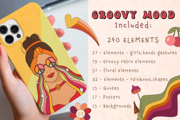 retro groovy funky flat sticker decoration 17339747 PNG
