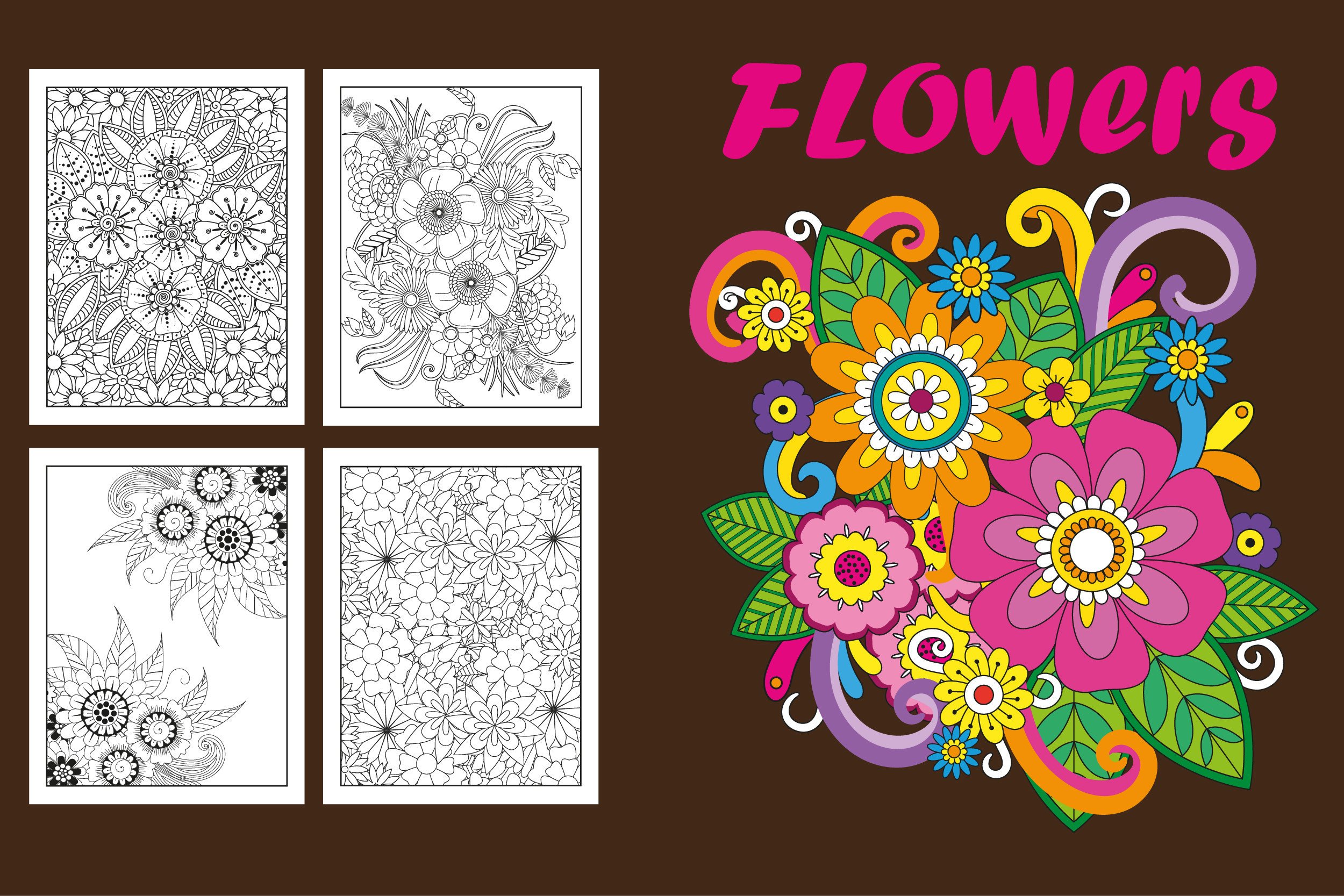 Flowers Coloring Pages & Books Adults Graphic by Creative Design Studio ·  Creative Fabrica