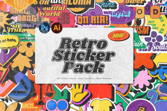Retro Sticker Pack Graphic by Shinra Studio · Creative Fabrica