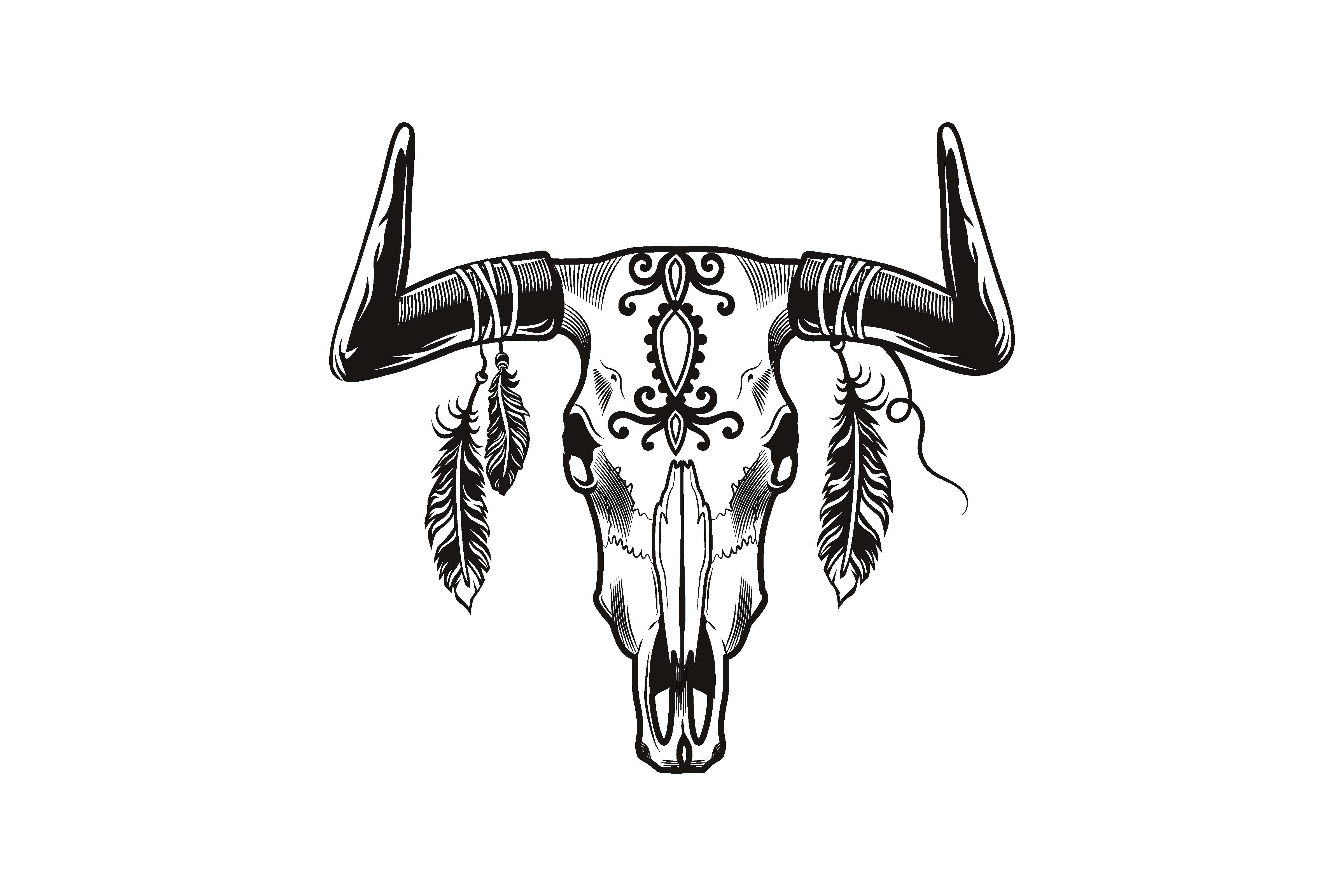 Traditional Bull Skull Tattoo