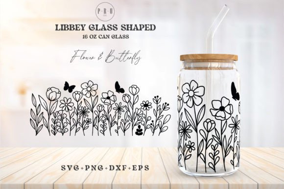 16oz Beer Can Glass Wild Flower SVG Graphic by PruStudio