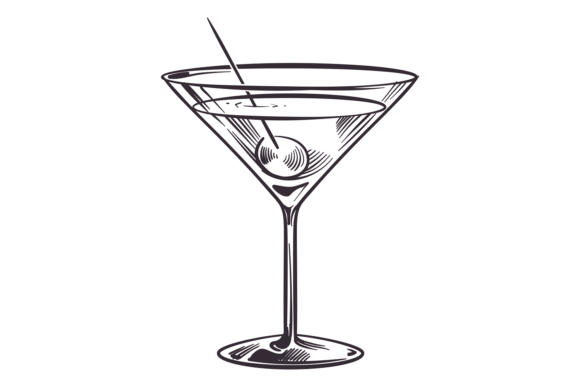 Martini icon. Cocktail glass with olive black symbol