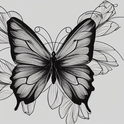 Four Butterfly Line Art with Flowers · Creative Fabrica