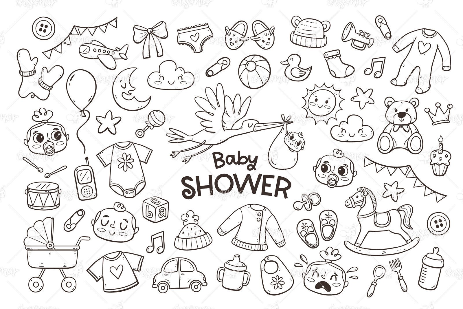 Baby Shower Doodle Collection Graphic by insemar · Creative Fabrica