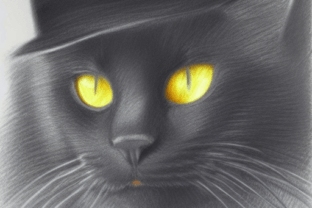 Desenho realista de gato preto e branco · Creative Fabrica