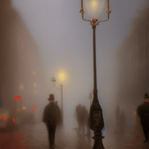 Gas Lamps Fog Crowded Street Impressionism Graphic · Creative Fabrica