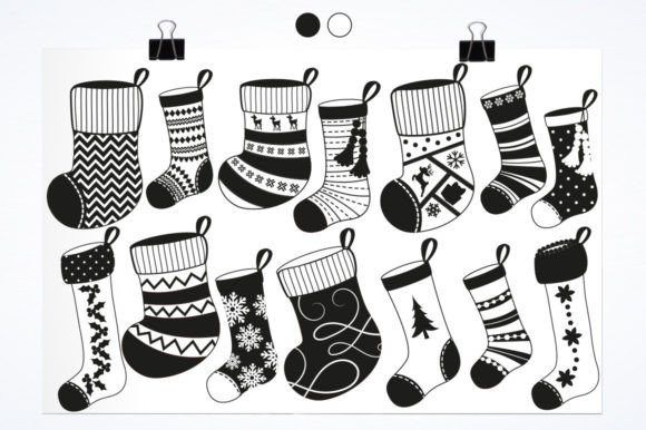 B&W Christmas Stockings Gráfico por Prettygrafik · Creative Fabrica