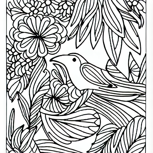 Birds and Flowers Coloring Page · Creative Fabrica