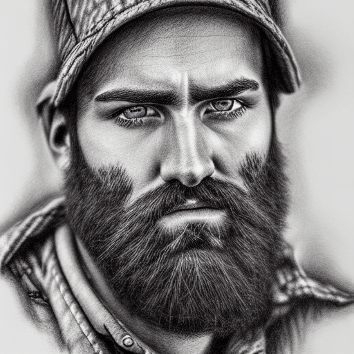 Handsome Rugged Lumberjack Portrait Realistic HD Detailed Line Art ...