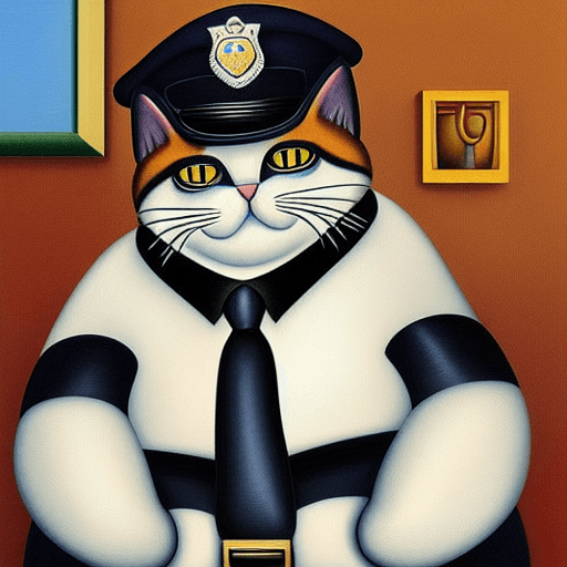 Cats in Police Uniforms in the Style of Fernando Botero
