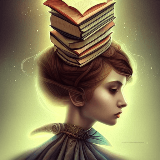 Papel pintado de fantasía de bellas artes con libros en la cabeza ·  Creative Fabrica