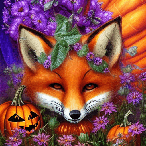 Adorável raposa realista Halloween Abóbora Única Vapor Punk Flores Floresta  Fractal Aquarela · Creative Fabrica