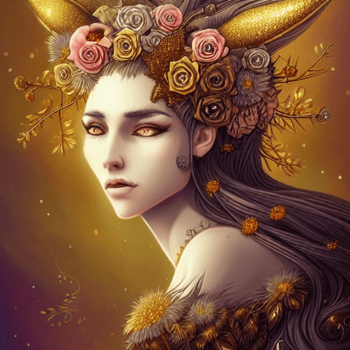 Fantasy Female Wolf with Flowers · Creative Fabrica