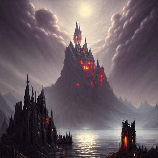 Fantasy Vampire Castle on a Lake Graphic · Creative Fabrica