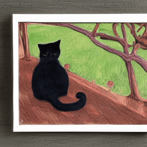 Black Cat in Orchard Art · Creative Fabrica