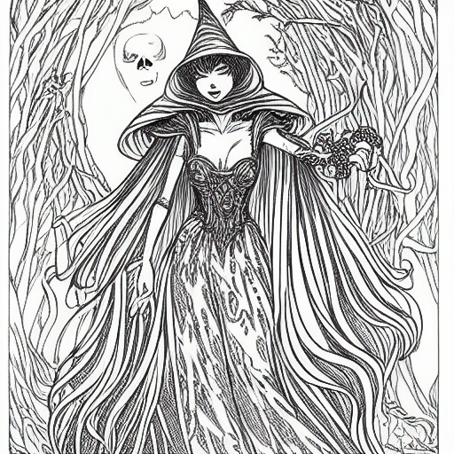 Beautiful Witch Coloring Page · Creative Fabrica