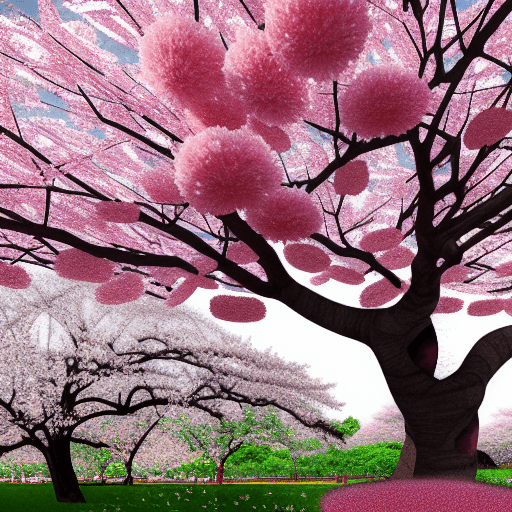 Giant Cherry Blossom Tree with Falling Petals Chinese Illustration