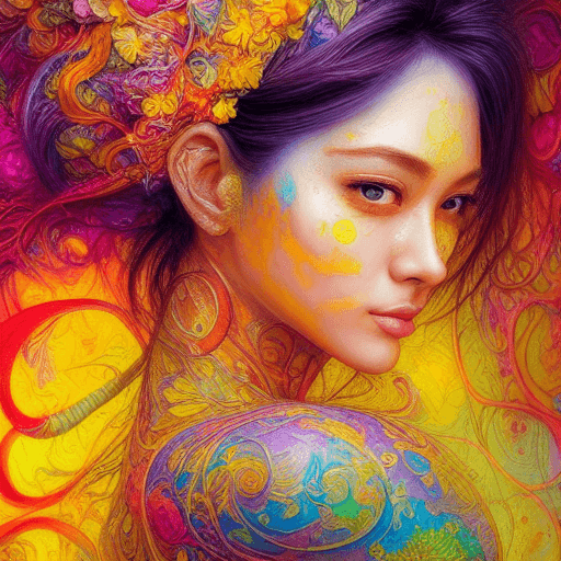 Yellow Skin Adorable Woman Portrait Fractal Watercolor Digital Painting ...