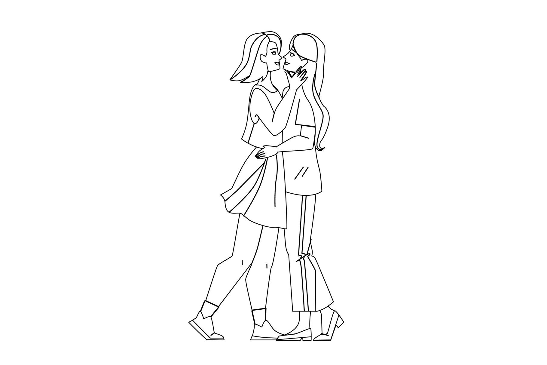 Lesbian Couple Kiss And Embrace Together Graphic By Sevvectors · Creative Fabrica