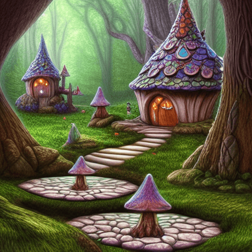 Magical Forest Gnome Homes Coloring Book Line Art · Creative Fabrica