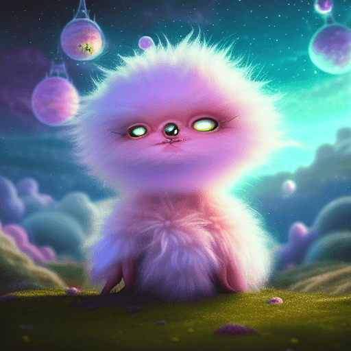 Cute Fluffy Baby Alien in Outer Space · Creative Fabrica