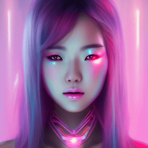 Asian Japanese Woman's Gorgeous Face and Full Body in a Cyber Punk Neon ...