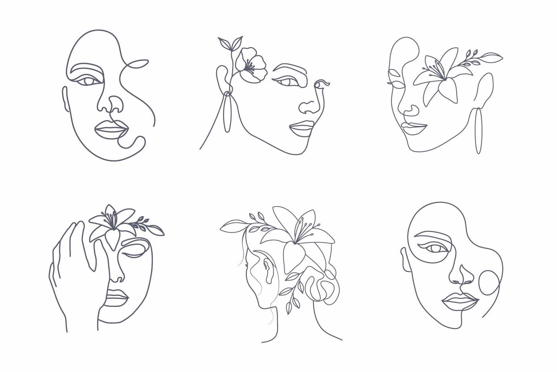 Woman Face One Line Art Drawing Set Graphic by subujayd · Creative Fabrica