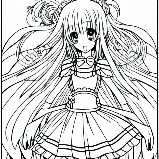 Anime Girl on a Beautiful Decorated Stage Coloring Page · Creative Fabrica