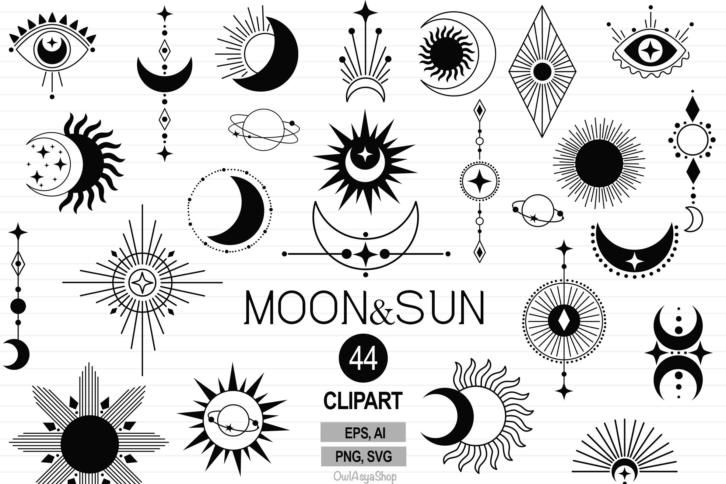 sun and moon combined clipart