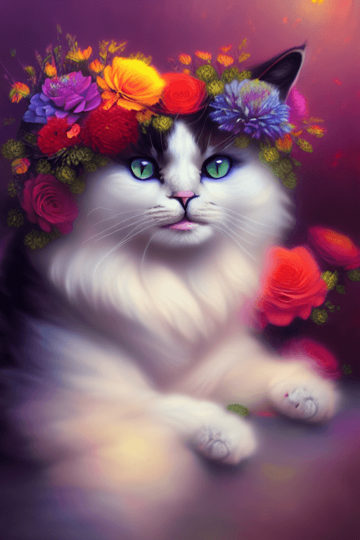 Perfil de gato Kawaii com flor · Creative Fabrica