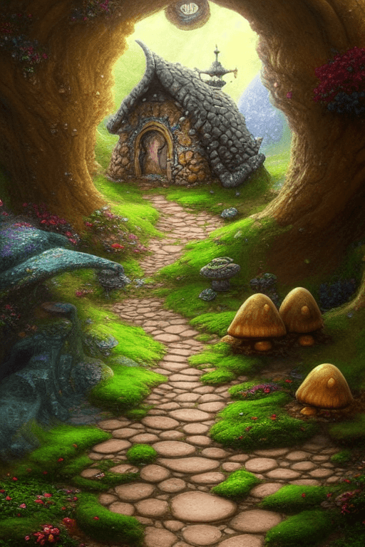 Fantasy Landscape Stone Pathway Mushroom House Mystery Oil Painting ...