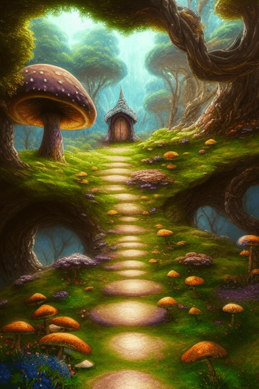 Fantasy Landscape with Stone Pathway Mushroom House Mystery Oil ...