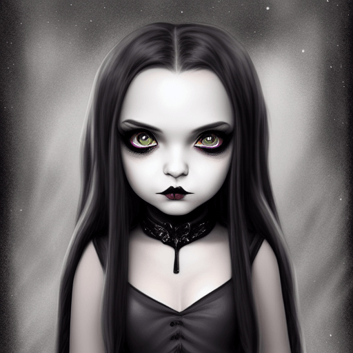 Stunning Rendition Photorealistic Goth Wednesday Addams Realistic Chibi ...