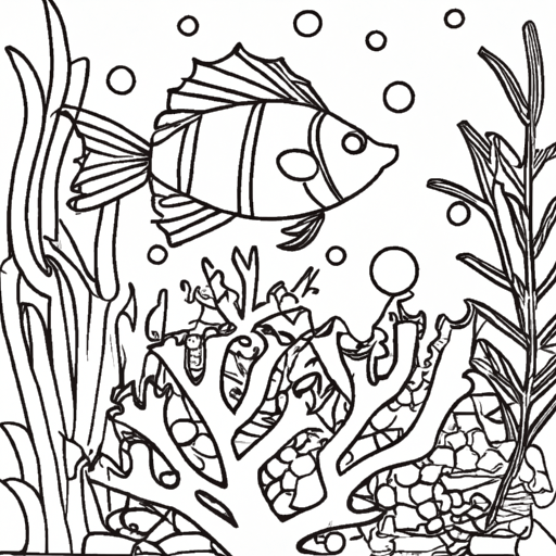Digital Graphic Fish Seaweed Coral Coloring Page · Creative Fabrica