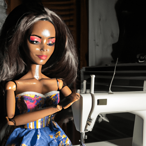 Barbie noire dans une salle de couture · Creative Fabrica