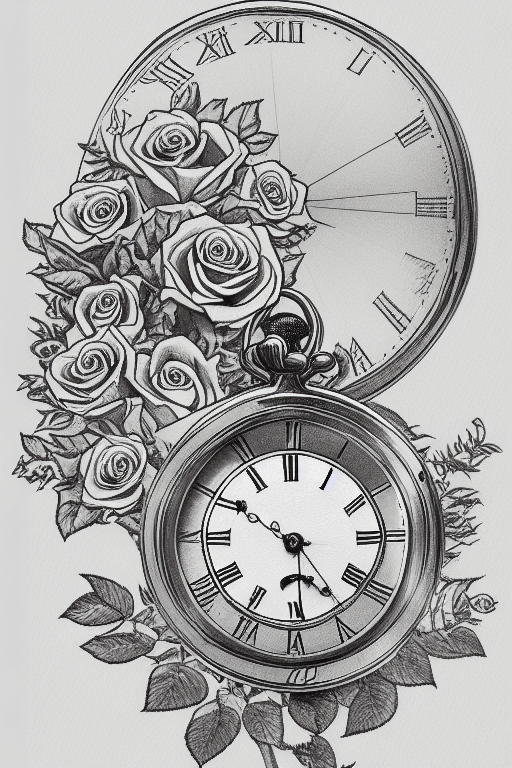 Line Art Book Cover Roses and Pocket Watch · Creative Fabrica