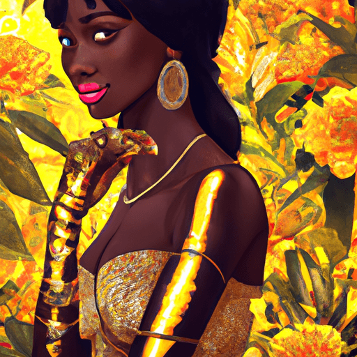 Hermosa jovencita negra con accesorios de oro africano · Creative Fabrica