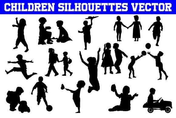 children playing silhouette vector free