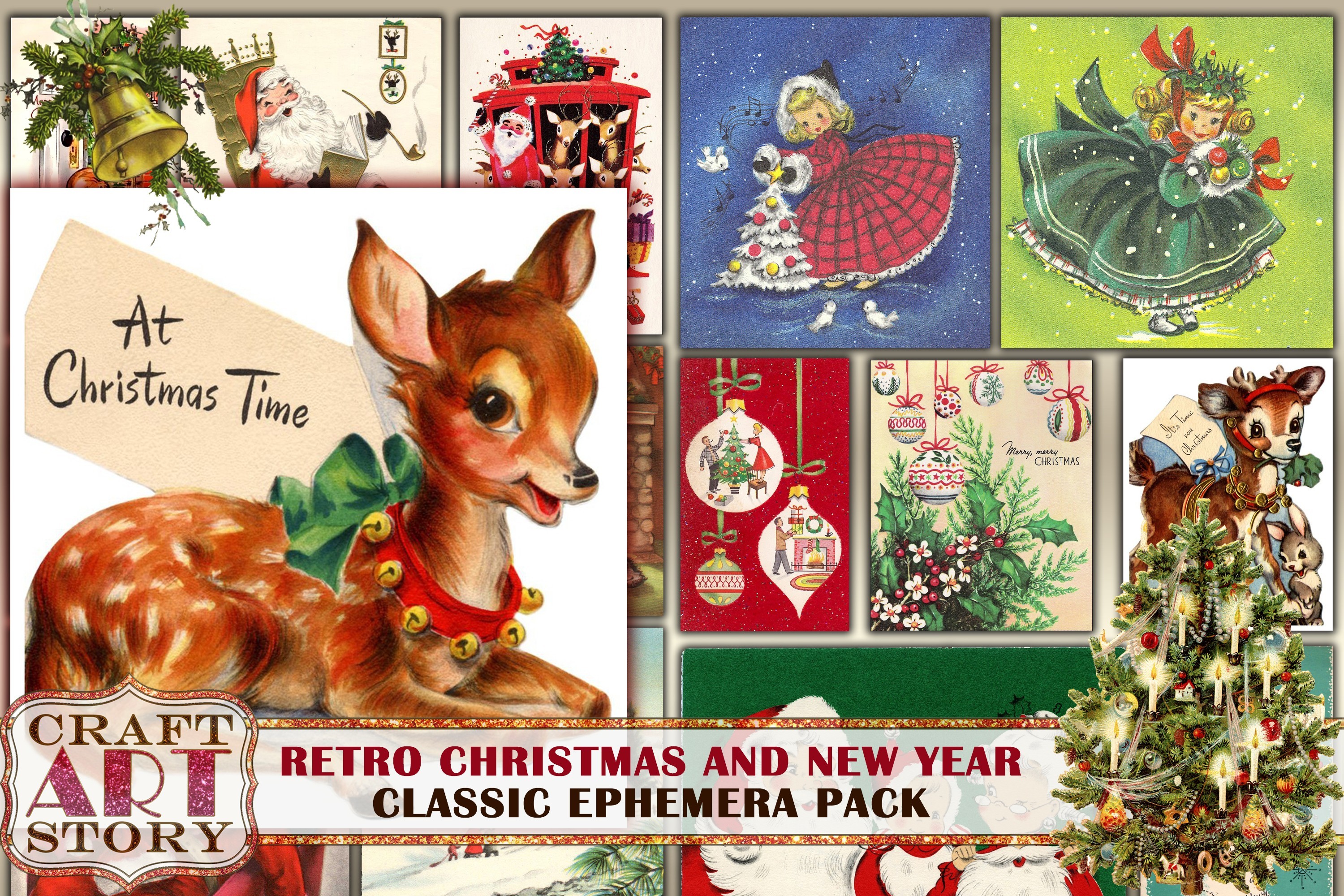 Retro DIGITAL Vintage Christmas STICKERS . Vintage Digital CHRISTMAS  Illustrations. 1950s Digital Christmas Download. Digital Christmas Card